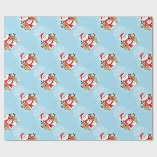 Cute Santa Claus, deer and snowman Geschenkpapier (Flach)