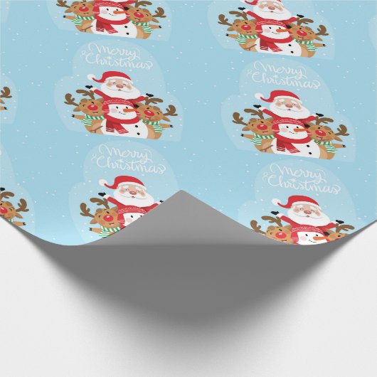 Cute Santa Claus, deer and snowman Geschenkpapier (Ecke)