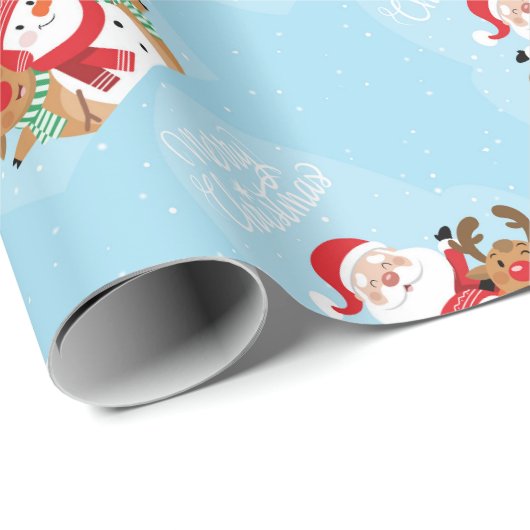Cute Santa Claus, deer and snowman Geschenkpapier (Rolleneckpunkt)