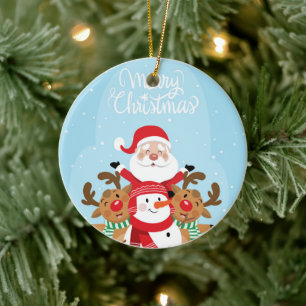 Cute Santa Claus, deer and snowman Keramik Ornament