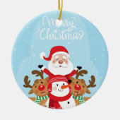 Cute Santa Claus, deer and snowman Keramik Ornament (Vorne)