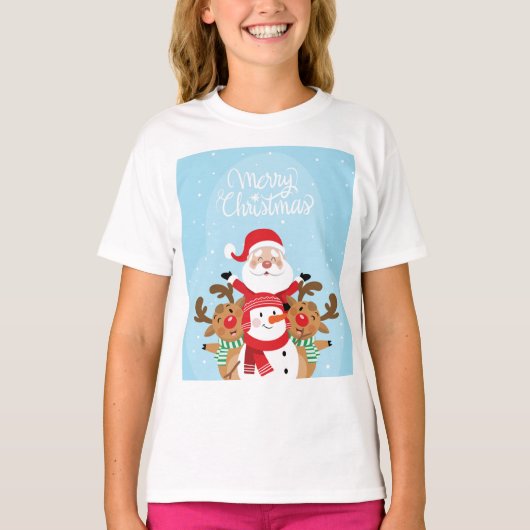 Cute Santa Claus, deer and snowman T-Shirt (Vorderseite)