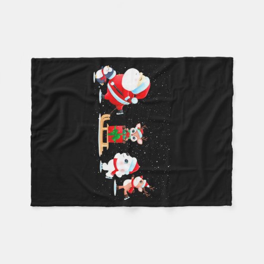 Cute Santa Claus Ice Skating With Friends - Family Fleecedecke (Vorderseite (Horizontal))