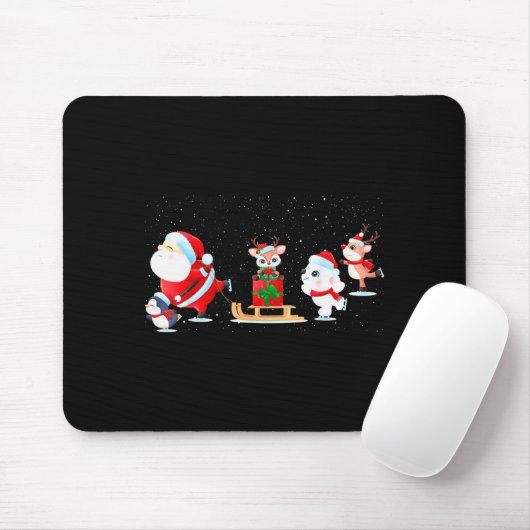 Cute Santa Claus Ice Skating With Friends - Family Mousepad (Mit Mouse)
