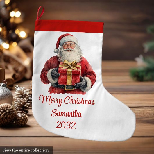 Cute Santa Claus Kids Watercolor Holiday Stocking Großer Weihnachtsstrumpf