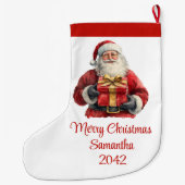 Cute Santa Claus Kids Watercolor Holiday Stocking Großer Weihnachtsstrumpf (Rückseite)