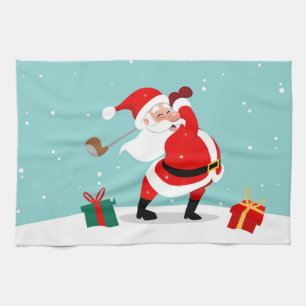 Cute Santa Claus plays Golf Geschirrtuch