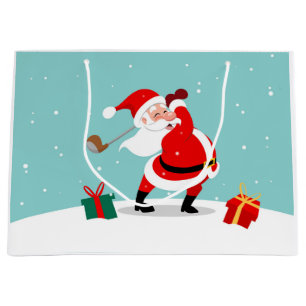 Cute Santa Claus plays golf illustration Große Geschenktüte