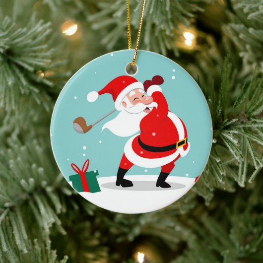 Cute Santa Claus plays Golf Keramik Ornament (Baum)
