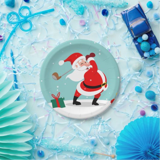 Cute Santa Claus plays Golf Pappteller (Party)
