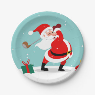 Cute Santa Claus plays Golf Pappteller