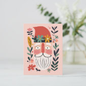 Cute Santa Claus Retro Floral Pink Merry Christmas Postkarte (Stehend Vorderseite)