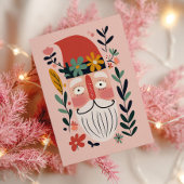Cute Santa Claus Retro Floral Pink Merry Christmas Postkarte