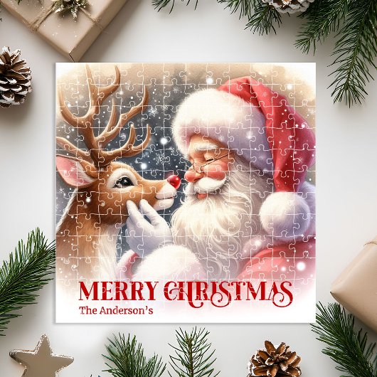 Cute Santa Claus Rudolph Christmas Holiday   Puzzle