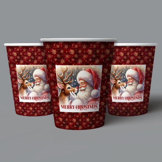 Cute Santa Claus & Rudolph Christmas Party Cups Pappbecher