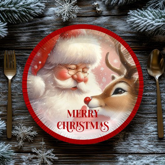 Cute Santa Claus Rudolph Holiday Paper Plates Pappteller
