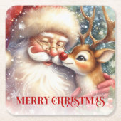 Cute Santa Claus Rudolph Kids Christmas Coasters Rechteckiger Pappuntersetzer (Vorderseite)