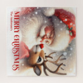 Cute Santa Claus Rudolph Personalized Holiday Kids Puzzle (Horizontal)