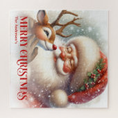 Cute Santa Claus Rudolph Personalized Holiday Kids Puzzle (Horizontal)
