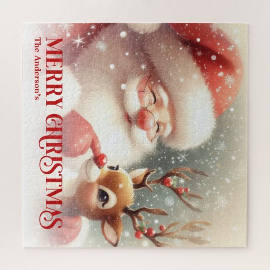 Cute Santa Claus Rudolph Personalized Kids Gift   Puzzle (Horizontal)