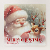 Cute Santa Claus Rudolph Personalized Kids Gift Puzzle (Vertikal)