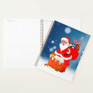 Cute Santa Claus with Gift Bag Christmas Snow Star Planer