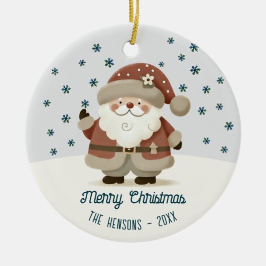 Cute Santa Clause Snowflakes Drawing Christmas Keramik Ornament (Vorne)