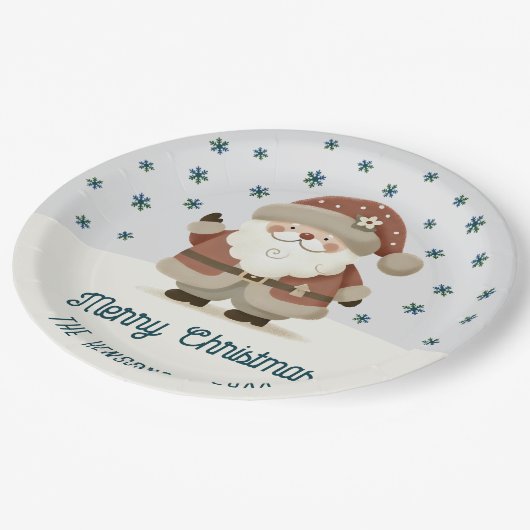 Cute Santa Clause Snowflakes Drawing Christmas Pappteller (Schrägansicht)