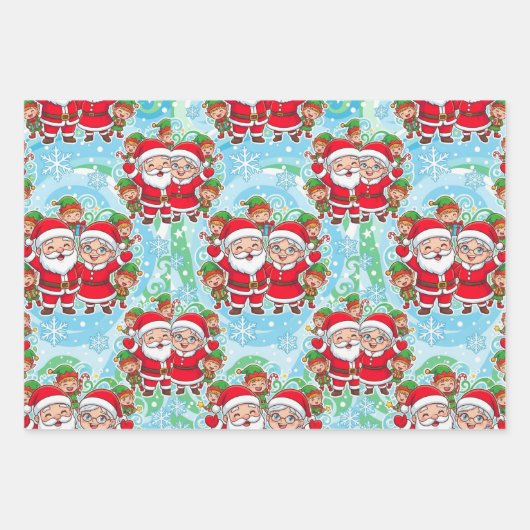 Cute Santa & Elves Christmas Pattern Geschenkpapier Set (Vorderseite 3)