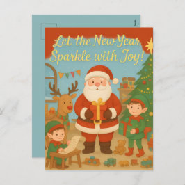 Cute Santa & Elves New Year Holiday Card Feiertagspostkarte