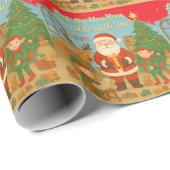 Cute Santa & Elves New Year Holiday Card Geschenkpapier (Rolleneckpunkt)