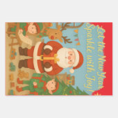 Cute Santa & Elves New Year Holiday Card Geschenkpapier Set (Vorderseite 2)