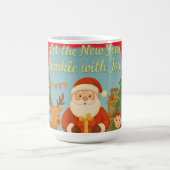 Cute Santa & Elves New Year Holiday Card Kaffeetasse (Mittel)