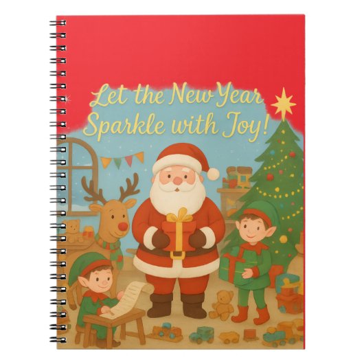 Cute Santa & Elves New Year Holiday Card Notizblock (Vorderseite)