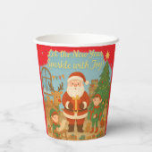 Cute Santa & Elves New Year Holiday Card Pappbecher (Rückseite)
