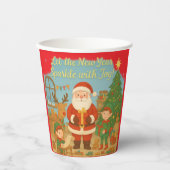 Cute Santa & Elves New Year Holiday Card Pappbecher (Vorderseite)