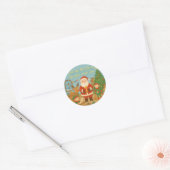 Cute Santa & Elves New Year Holiday Card Runder Aufkleber (Umschlag)
