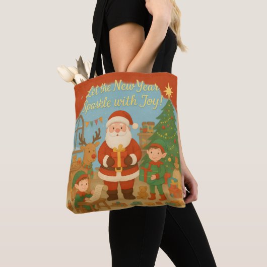 Cute Santa & Elves New Year Holiday Card Tasche (Von Nahem)