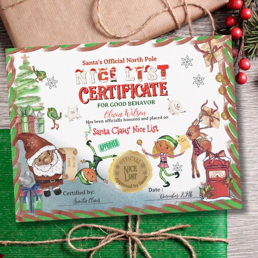 Cute Santa Elves Official Nice List Certificate Einladung