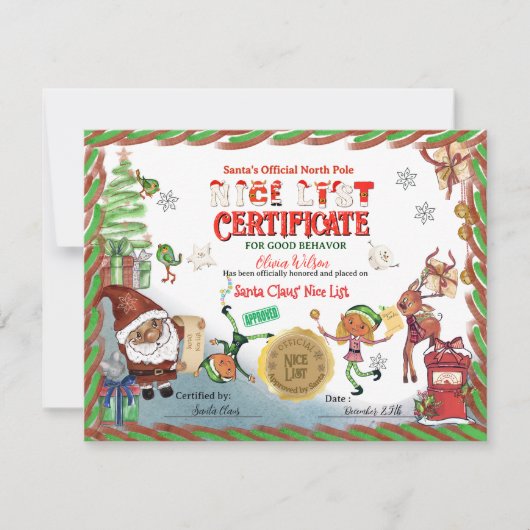 Cute Santa Elves Official Nice List Certificate Einladung (Vorderseite)