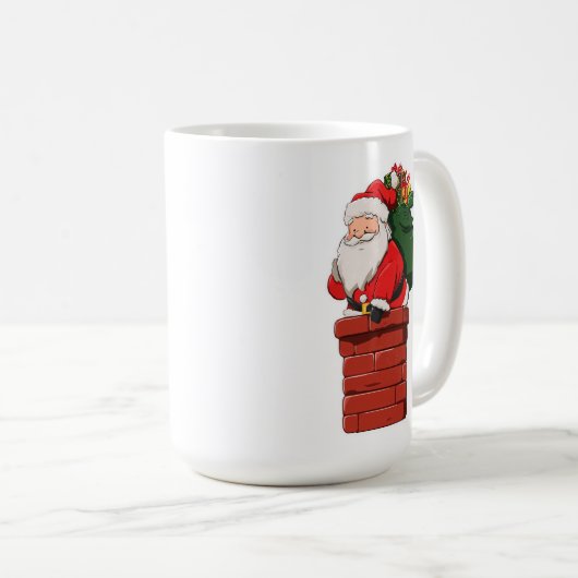 Cute Santa Entering Chimney with Gift Bag Kaffeetasse (VorderseiteRechts)