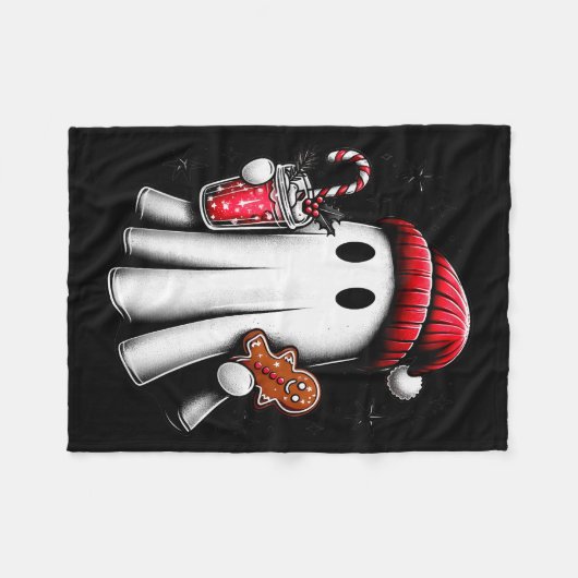 Cute Santa Ghost Drinking Coffee Ice Coffee Christ Fleecedecke (Vorderseite (Horizontal))