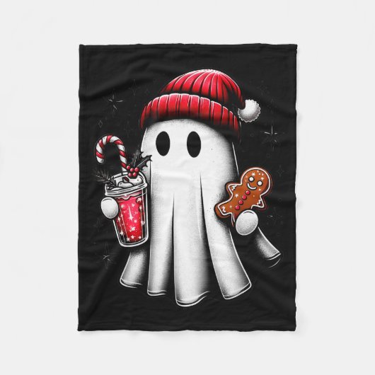 Cute Santa Ghost Drinking Coffee Ice Coffee Christ Fleecedecke (Vorderseite)