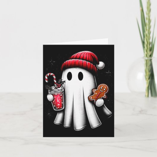 Cute Santa Ghost Drinking Coffee Ice Coffee Christ Karte (Vorderseite)