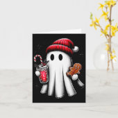 Cute Santa Ghost Drinking Coffee Ice Coffee Christ Karte (Gelbe Blume)