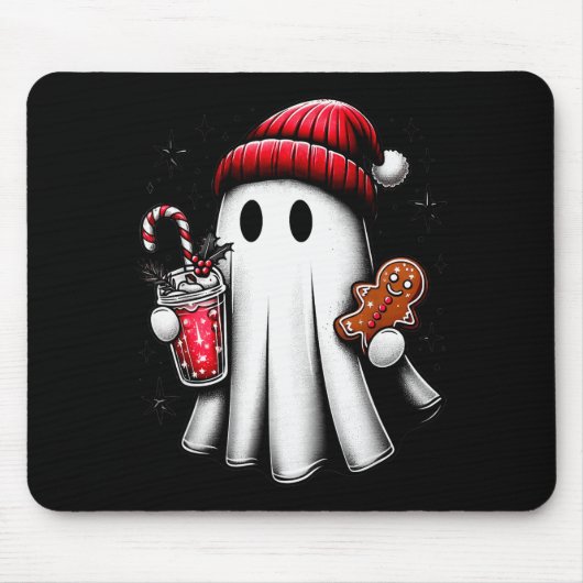 Cute Santa Ghost Drinking Coffee Ice Coffee Christ Mousepad (Vorne)