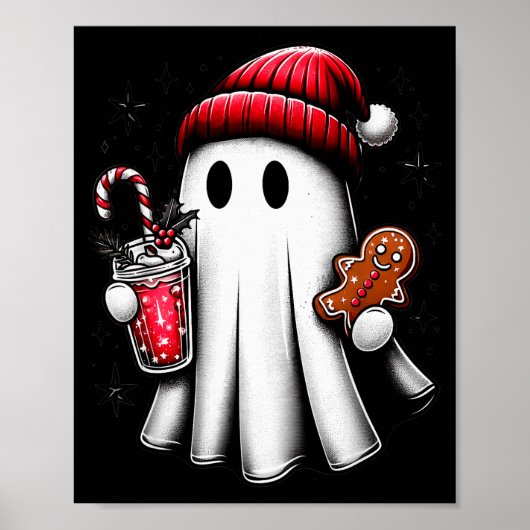 Cute Santa Ghost Drinking Coffee Ice Coffee Christ Poster (Vorne)