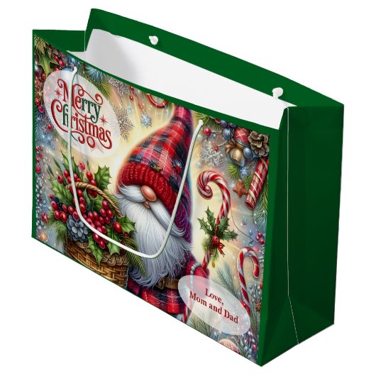 Cute Santa Gnome Christmas Große Geschenktüte (Vorderseite Schrägansicht)