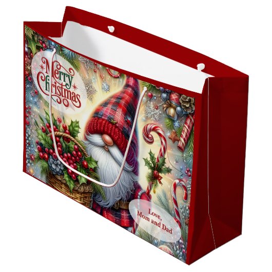 Cute Santa Gnome Christmas Große Geschenktüte (Vorderseite Schrägansicht)