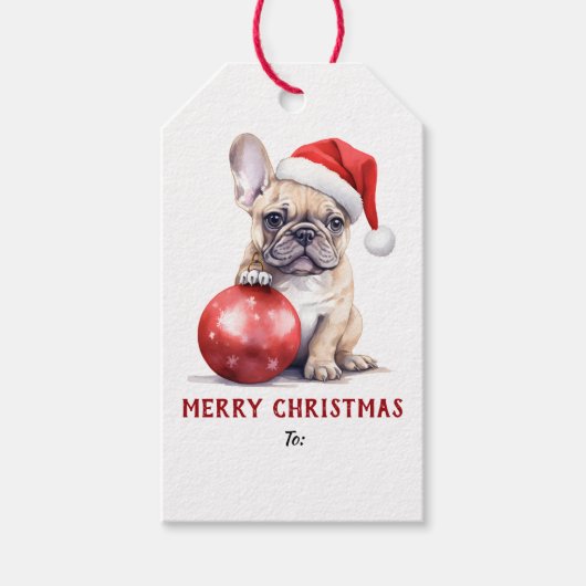 Cute Santa Hat French Bulldog Christmas Geschenkanhänger (Vorderseite)